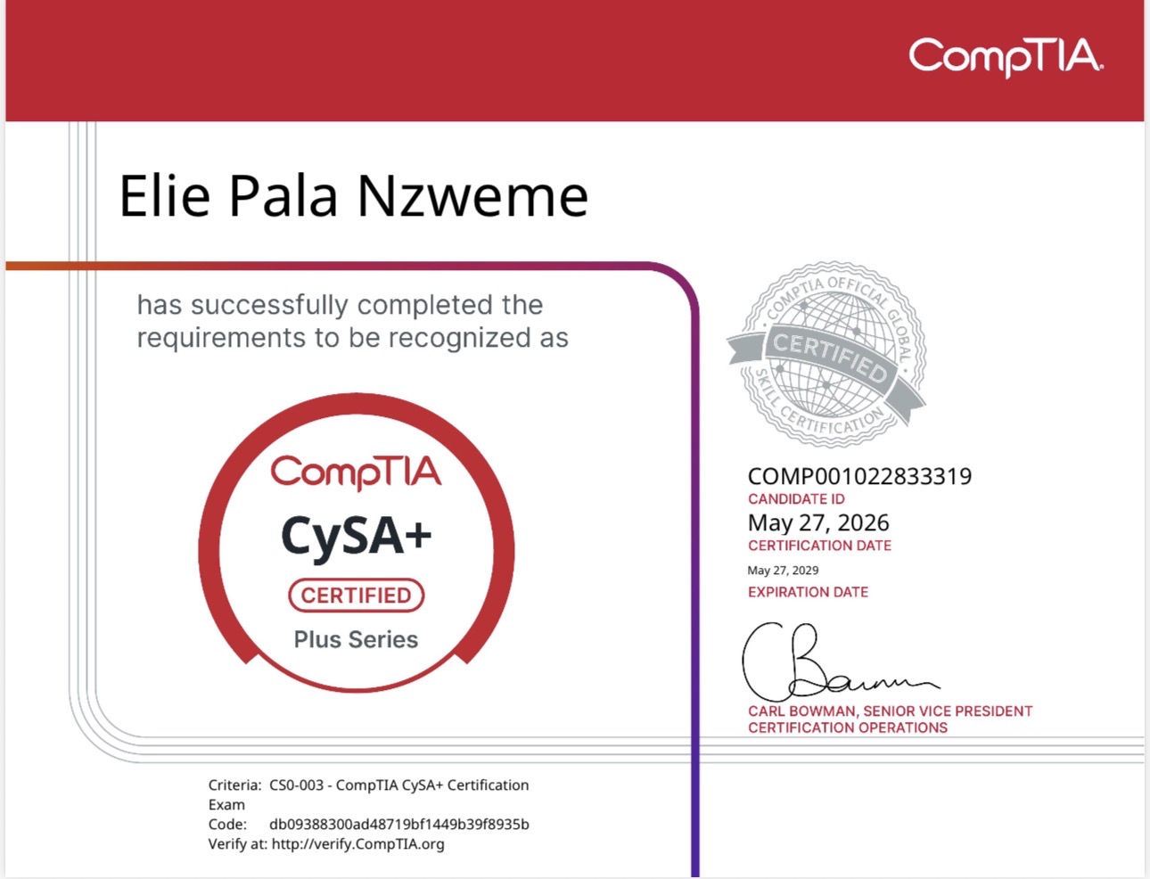 CompTIA CySA+ certification